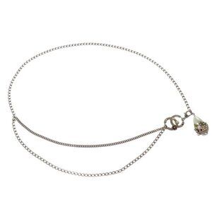 Chanel Silver Chain Belt Artificial Pearl Rhinestone Small Good